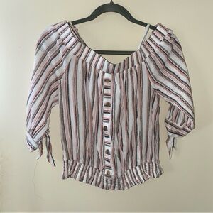 BCX Striped Off-Shoulder Blouse - Black, White, Pink